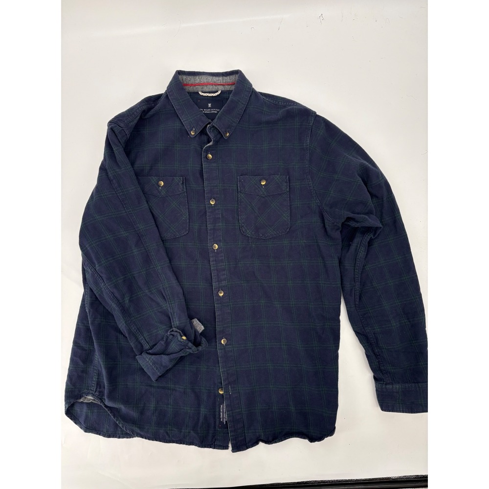 Roark Revival Nordsman Flannel Shirt Mens XL Navy Green Plaid Button Down
